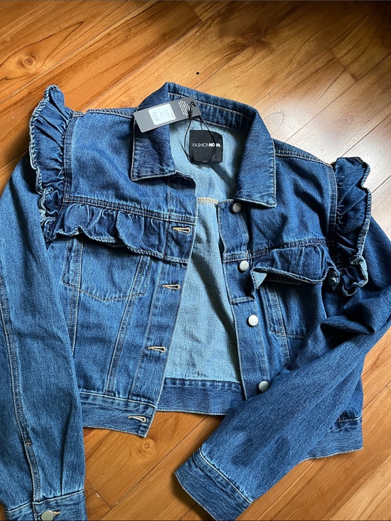 Fashion Nova Jackets & Blazers - Fashion Nova Dark Blue Ruffle Denim Jacket